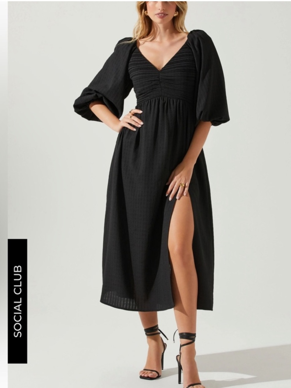 ASTR Puff Sleeve Midi Dress Black Small NWOT